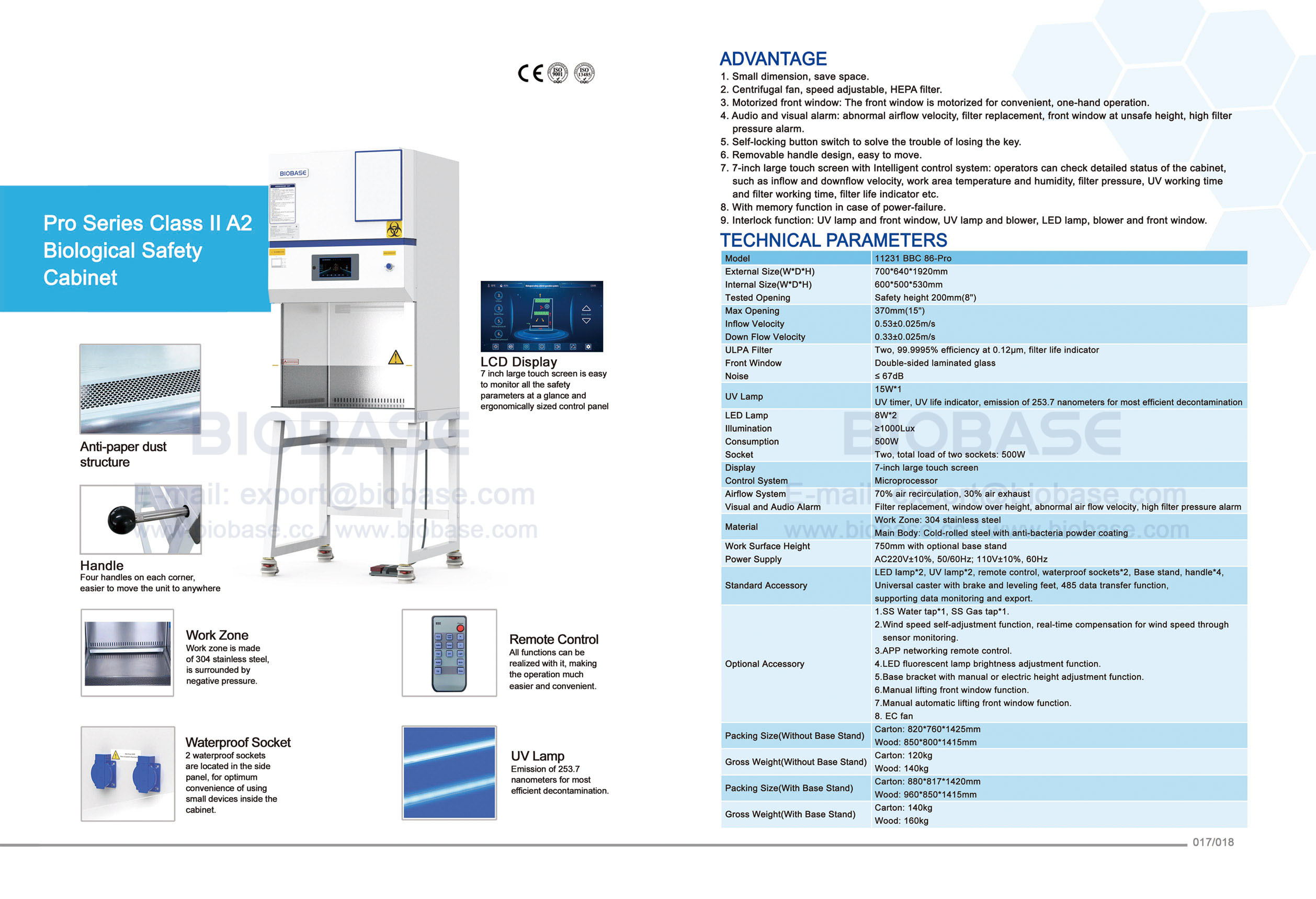 17-18 Pro Series Class II A2 Biological Safety Cabinet 11231 BBC 86-Pro