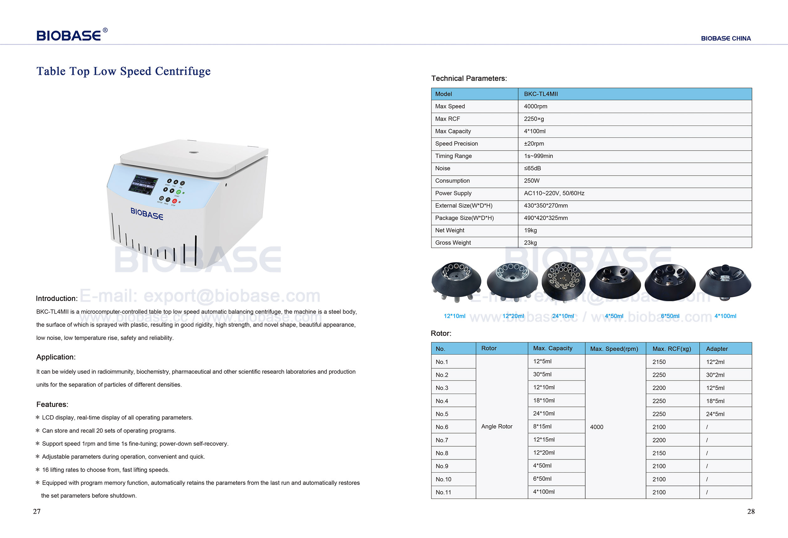 27-28 Table Top Low Speed Centrifuge BKC-TL4MII