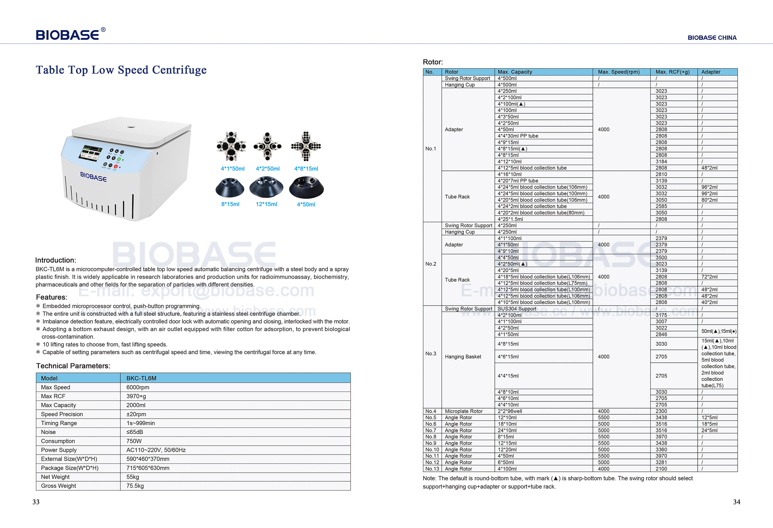 33-34 Table Top Low Speed Centrifuge BKC-TL6M