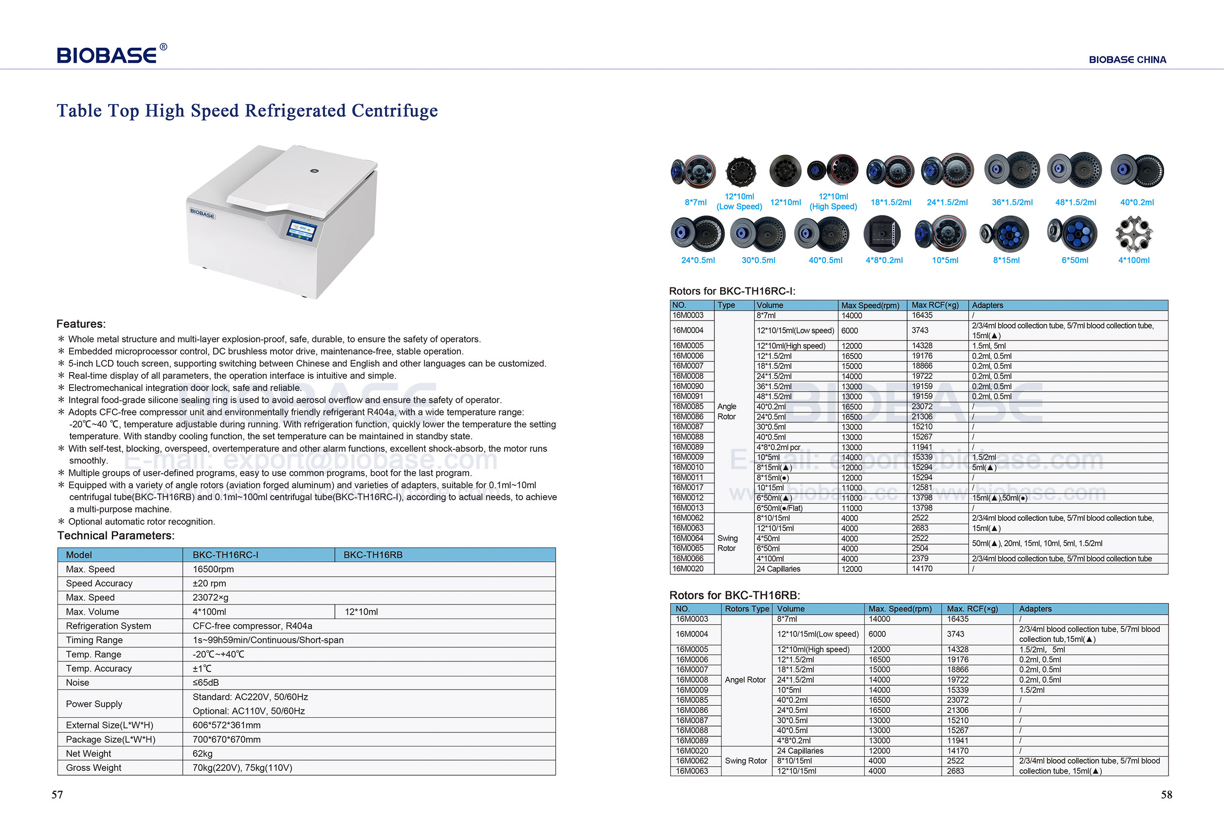 57-58 Table Top High Speed Refrigerated Centrifuge BKC-TH16RB BKC-TH16RC-I