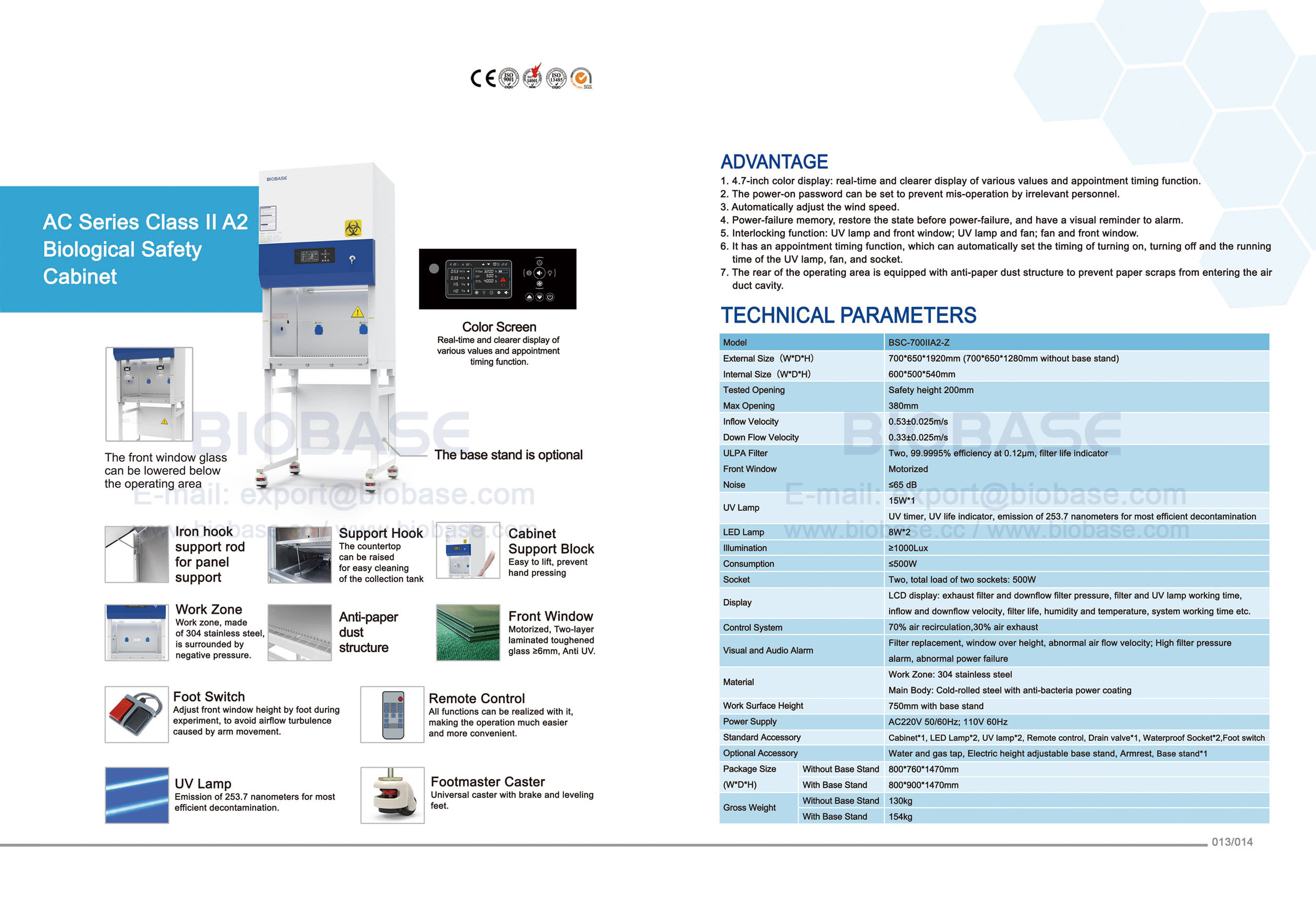 13-14 AC Series Class II A2 Biological Safety Cabinet BSC-700 II A2-Z