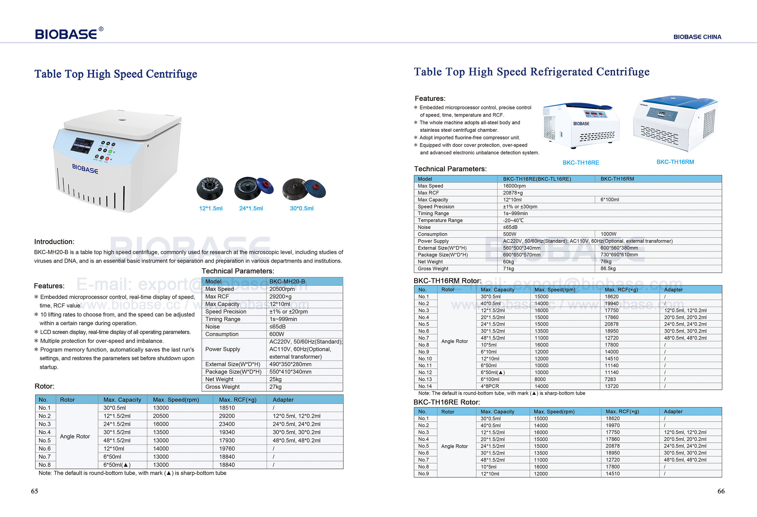 65-66 Table Top High Speed Centrifuge & Table Top High Speed Refrigerated Centrifuge