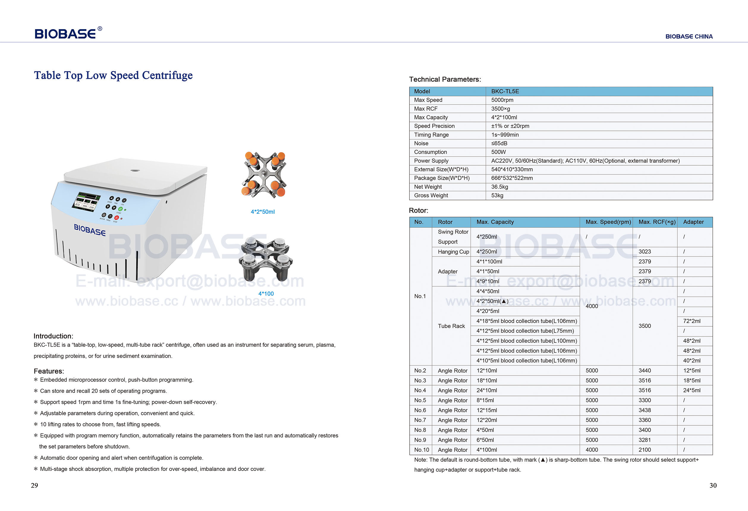 29-30 Table Top Low Speed Centrifuge-BKC-TL5E