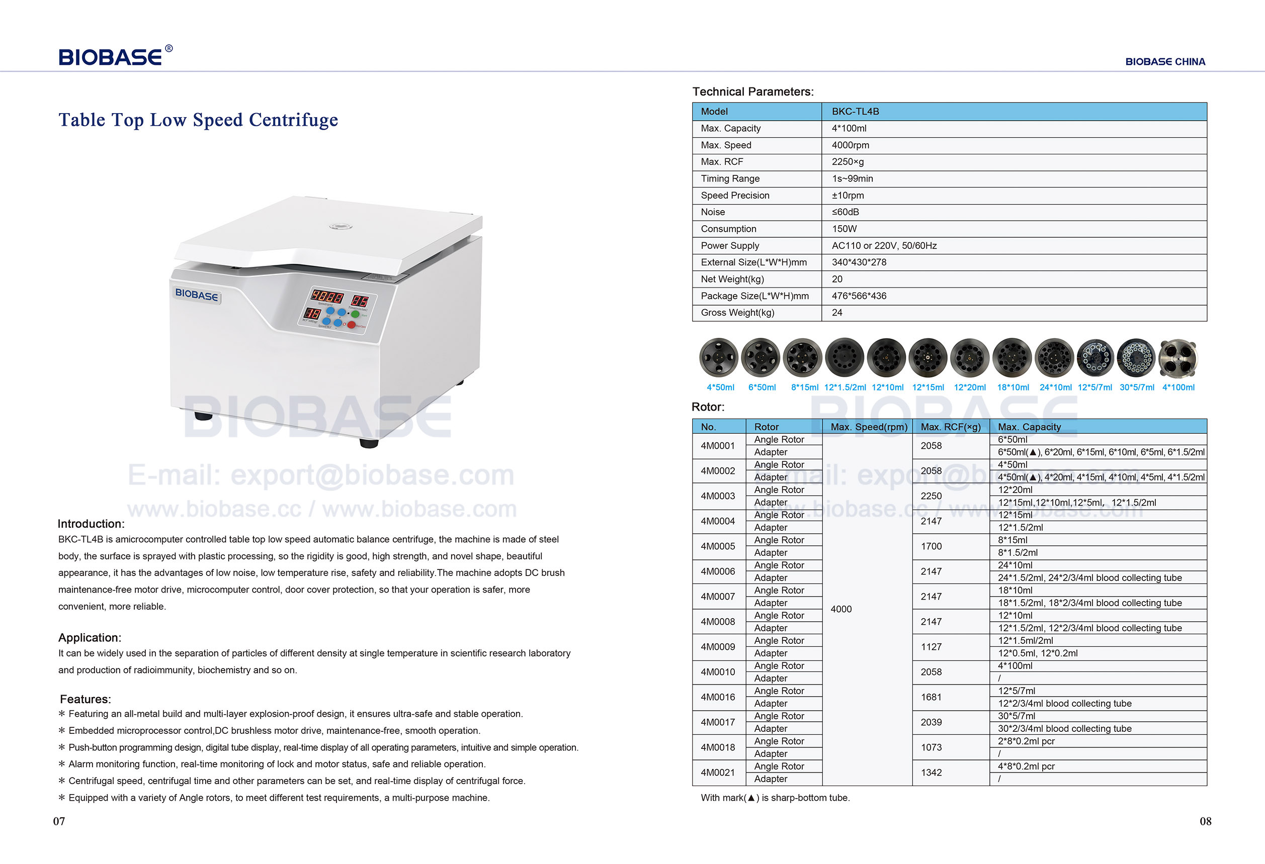 07-08 Table Top Low Speed Centrifuge BKC-TL4B