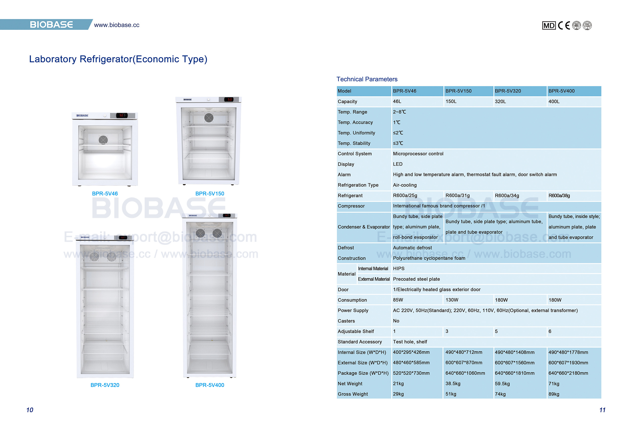 10-11 Laboratory Refrigerator(Economic Type) BPR-5V46 BPR-5V150 BPR-5V320 BPR-5V400