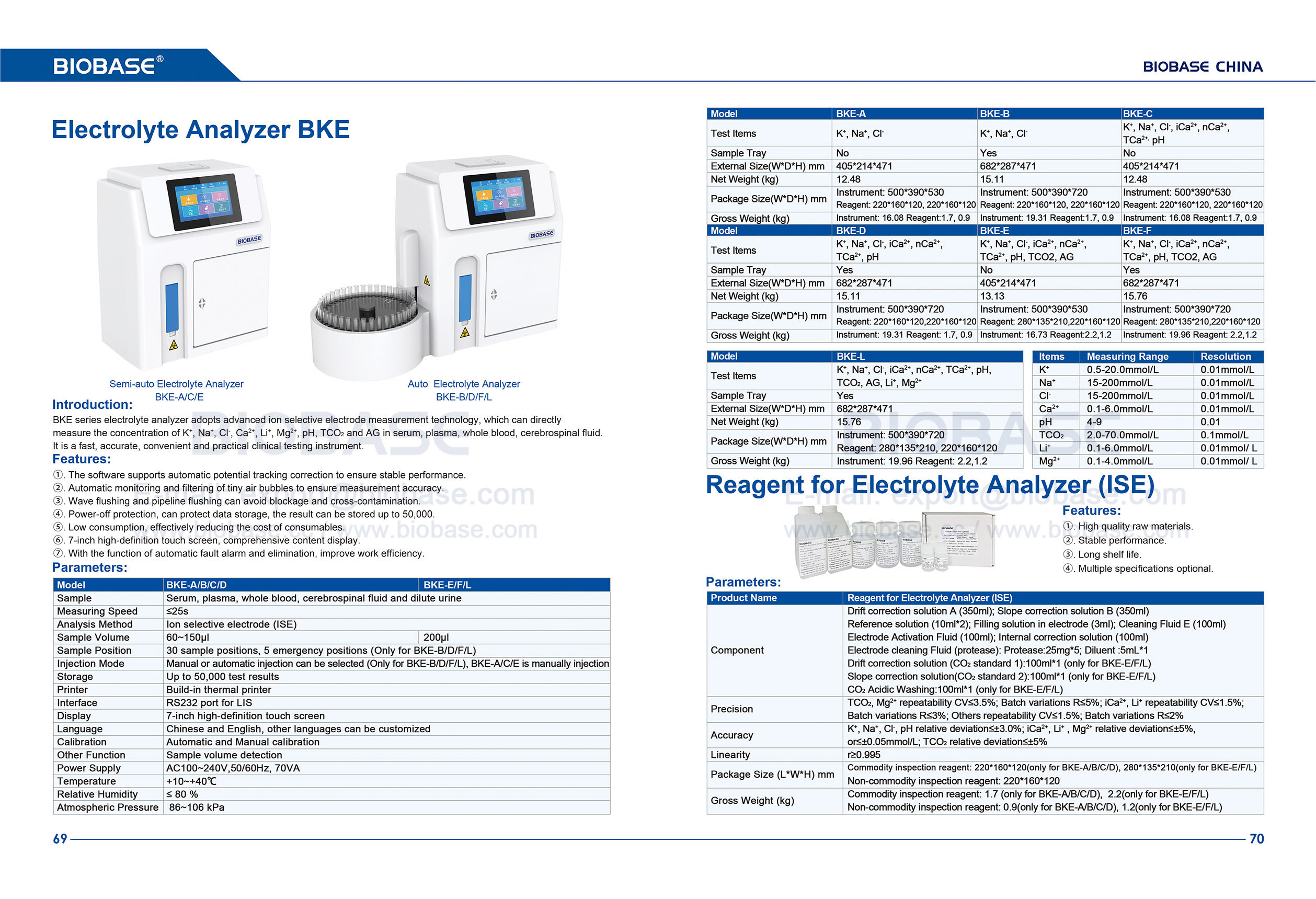 69-70 Electrolyte Analyzer BKE & Reagent for Electrolyte Analyzer (ISE)
