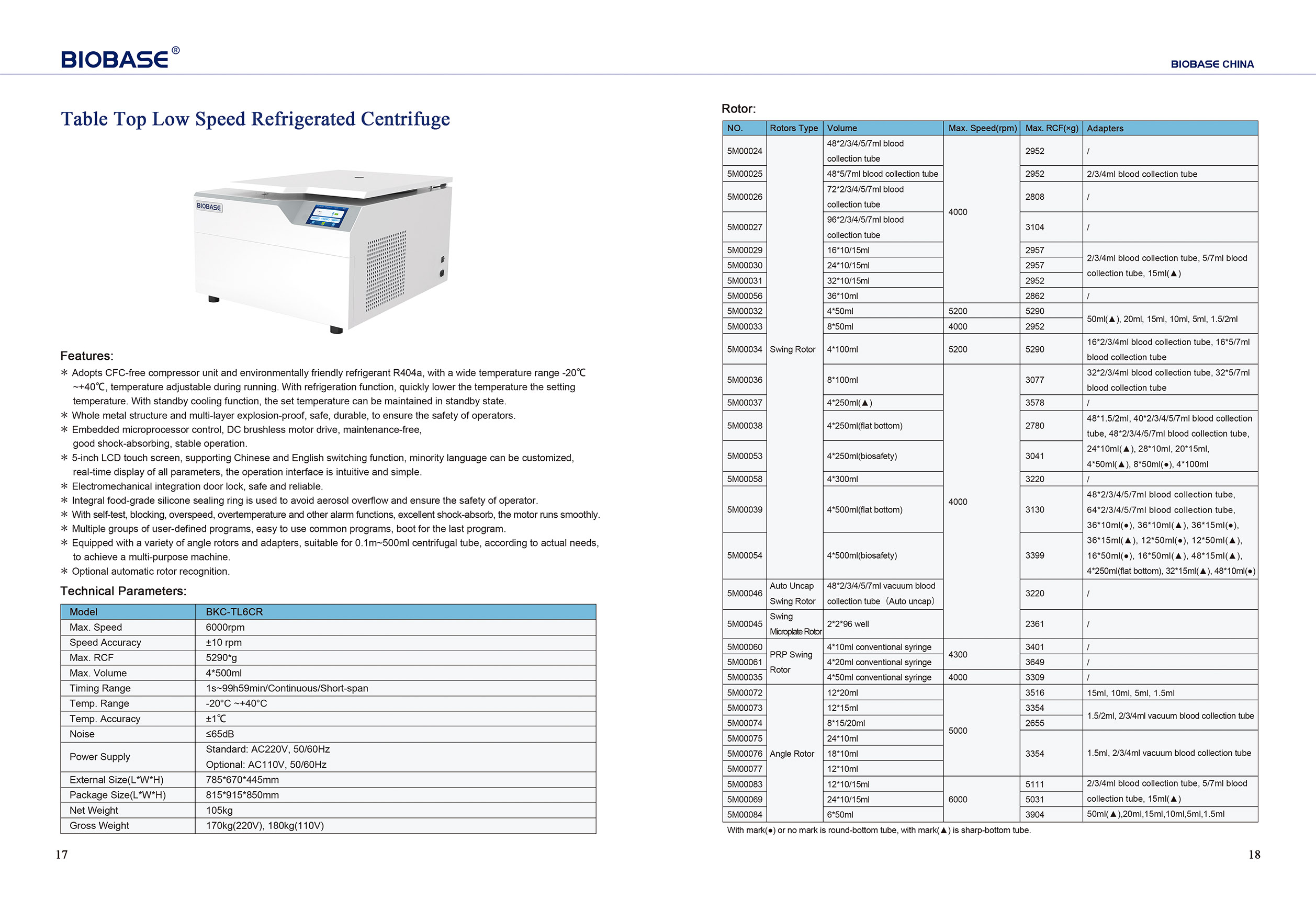 17-18 Table Top Low Speed Refrigerated Centrifuge