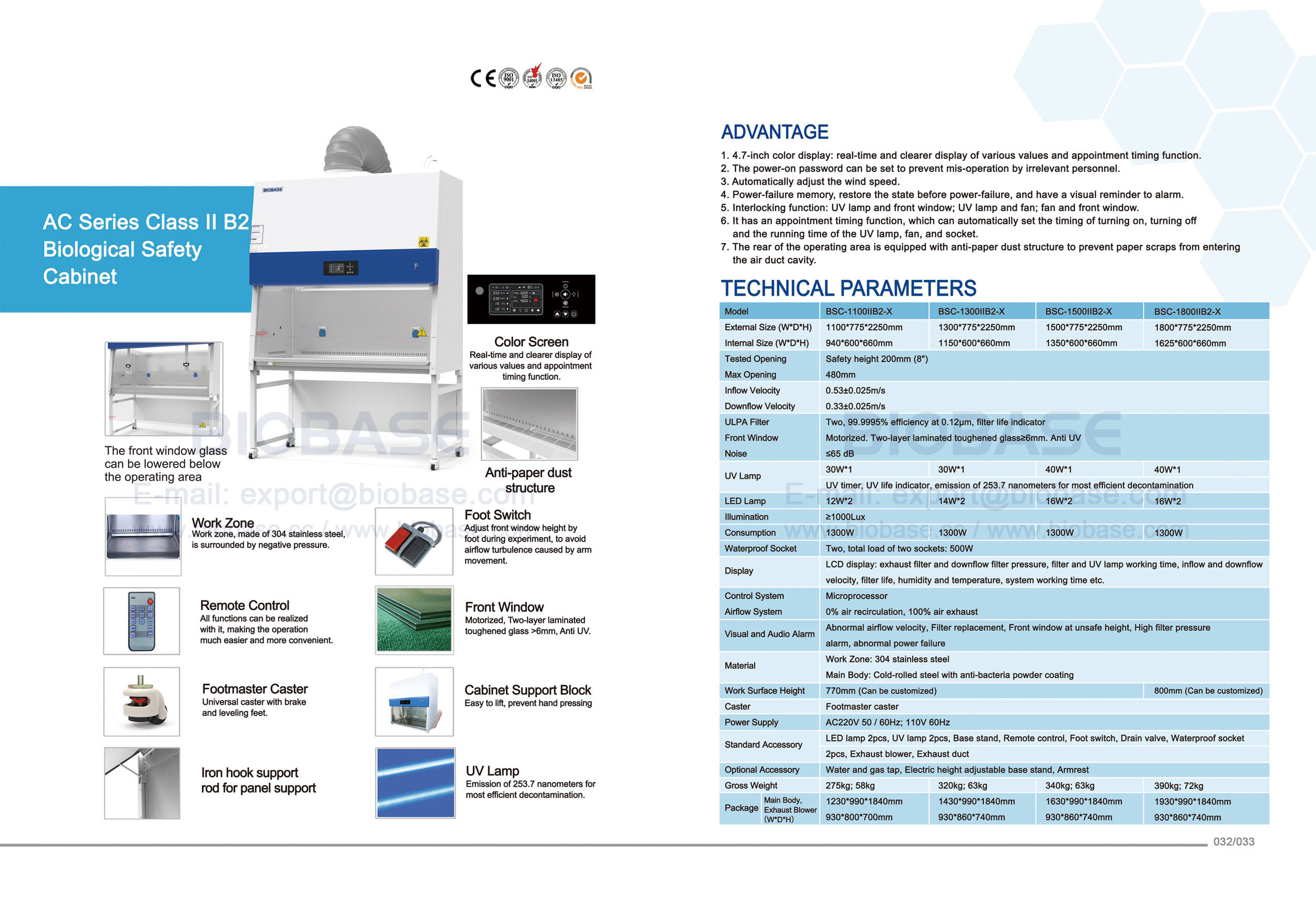 32-33 AC Series Class II B2 Biological Safety Cabinet BSC-1100 II B2-X & BSC-1300 II B2-X & BSC-1500 II B2-X & BSC-1800 II B2-X