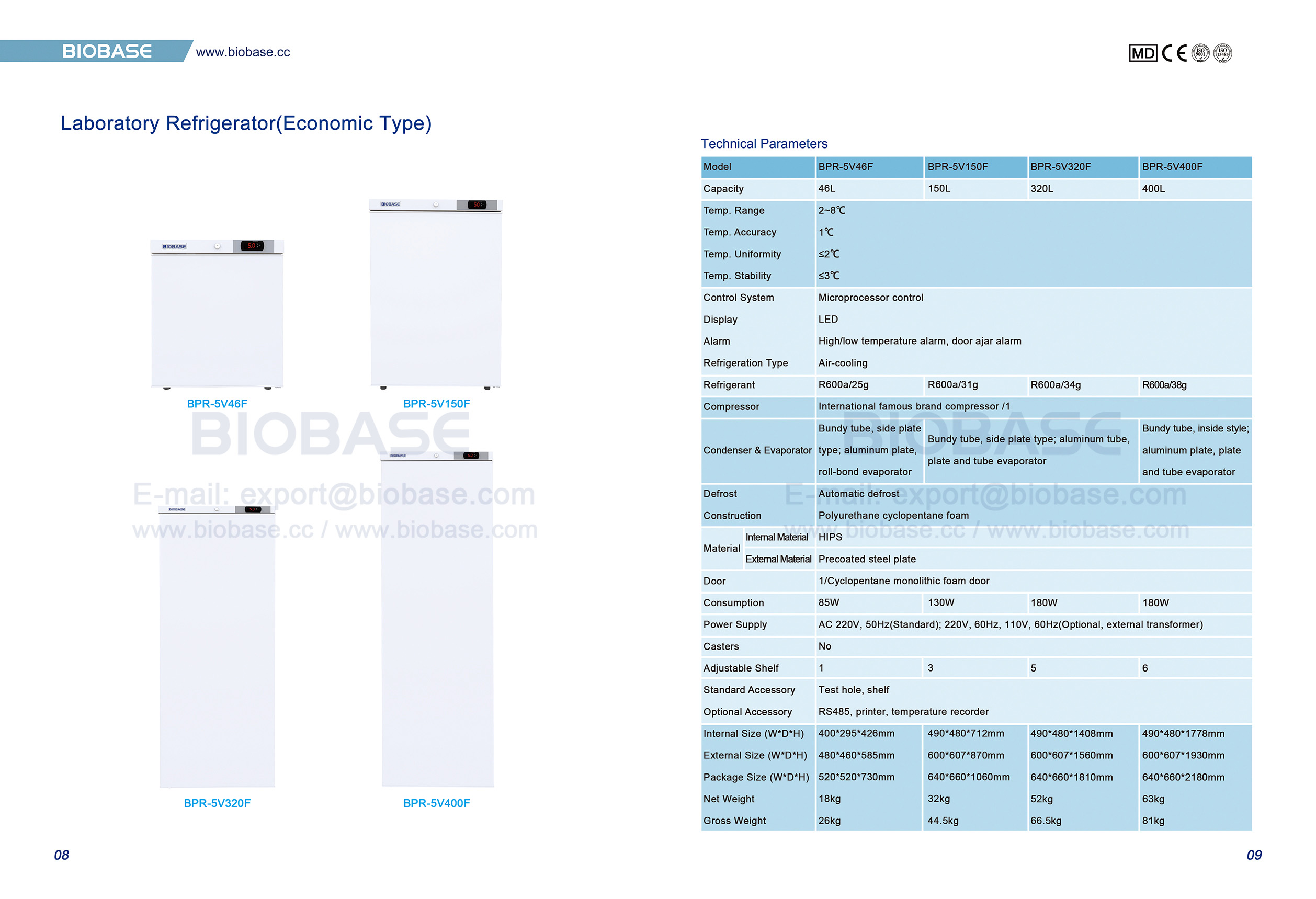 8-9 Laboratory Refrigerator(Economic Type) BPR-5V46F BPR-5V150F BPR-5V320F BPR-5V400F