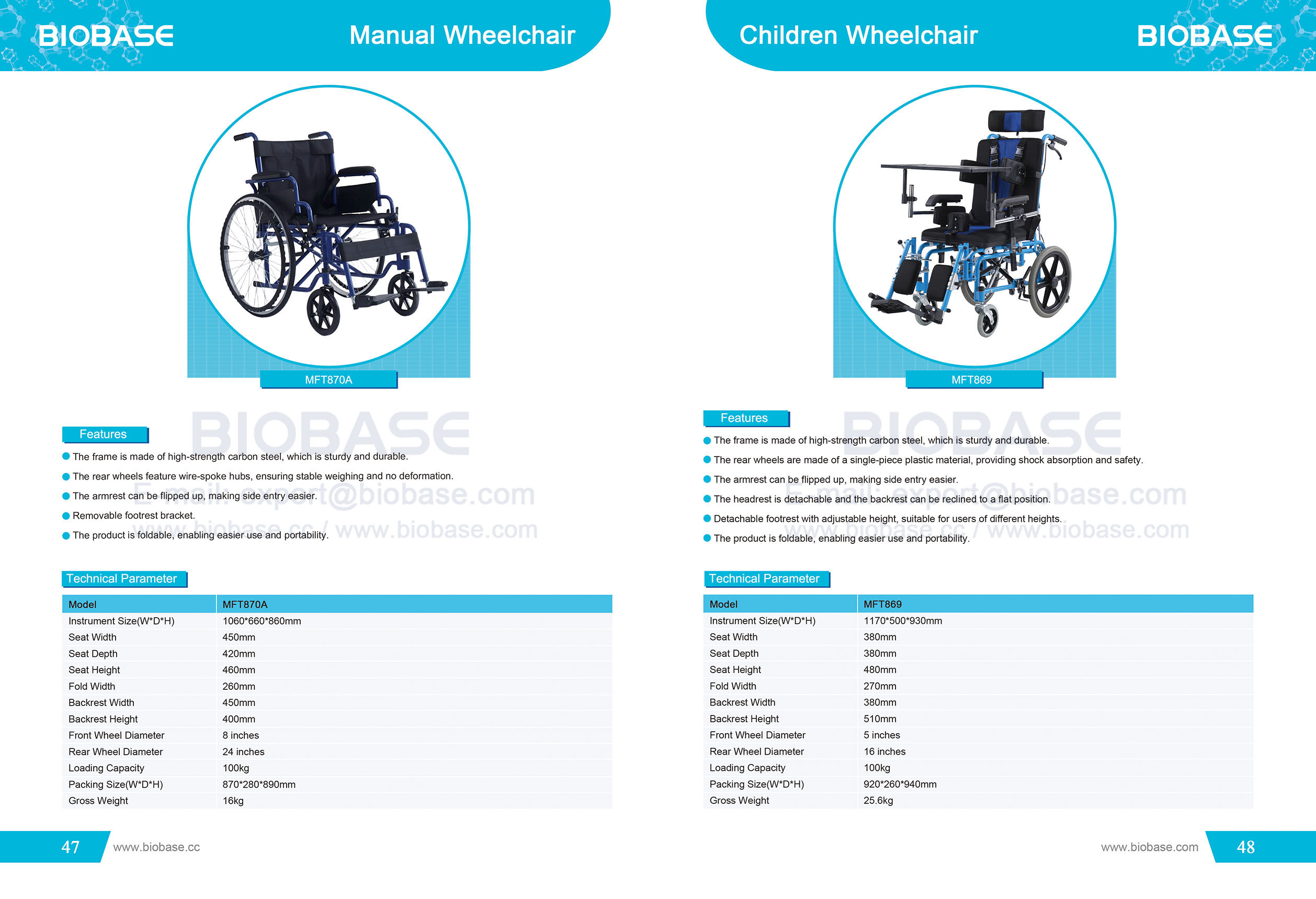 47-48 Manual Wheelchair MFT870A&Children Wheelchair MFT869