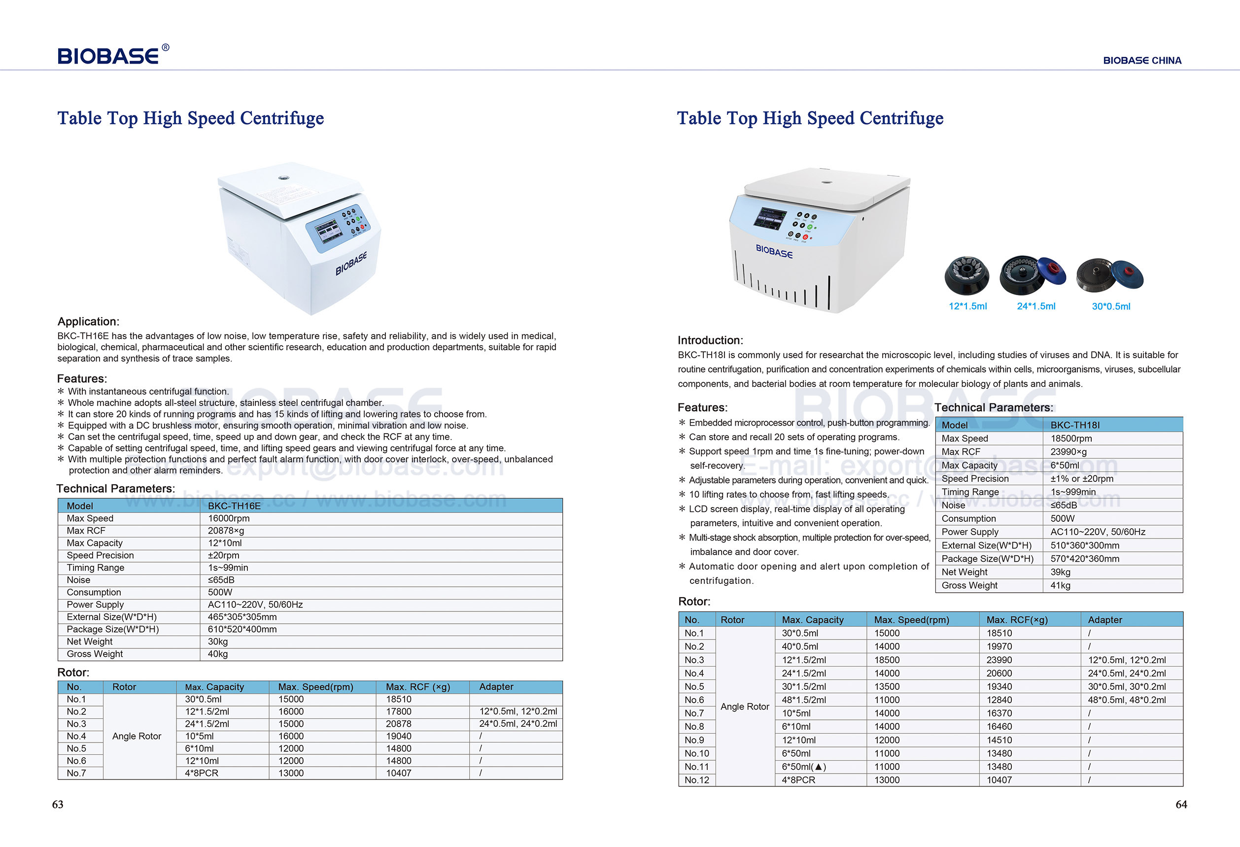 63-64 Table Top High Speed Centrifuge BKC-TH16E & BKC-TH18I