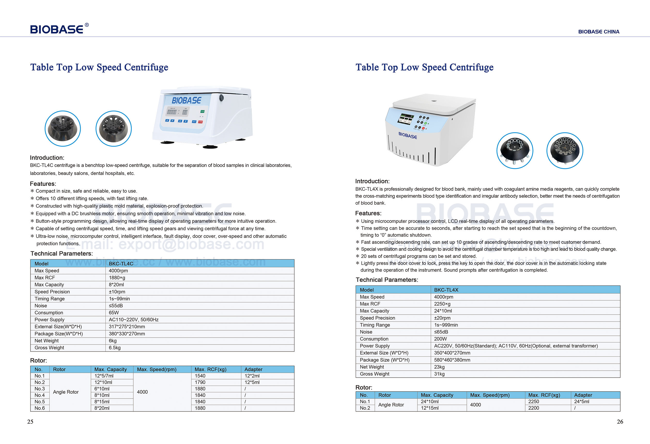 25-26 Table Top Low Speed Centrifuge BKC-TL4C& BKC-TL4X