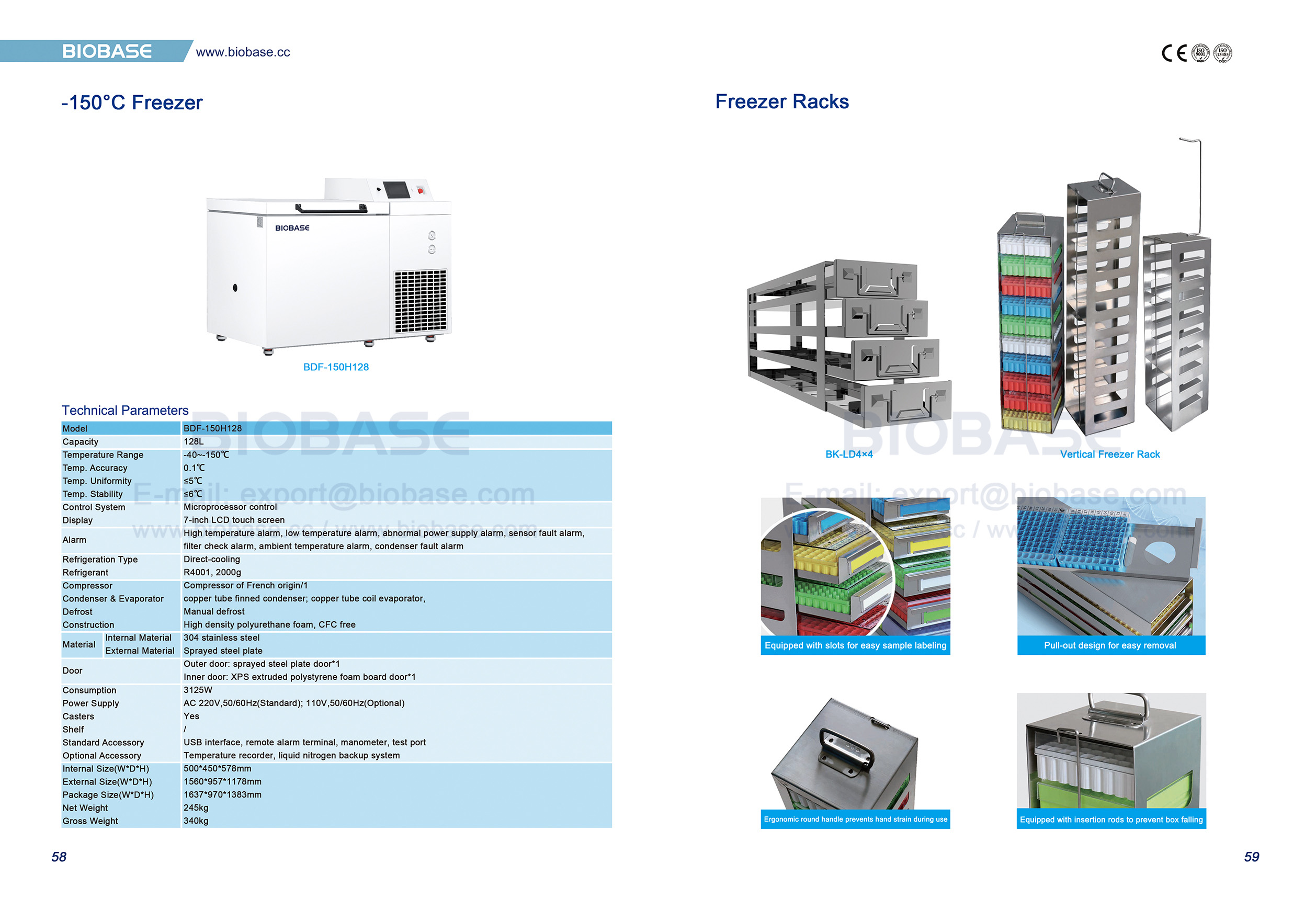 58-59 -150&deg;C Freezer & Freezer Racks