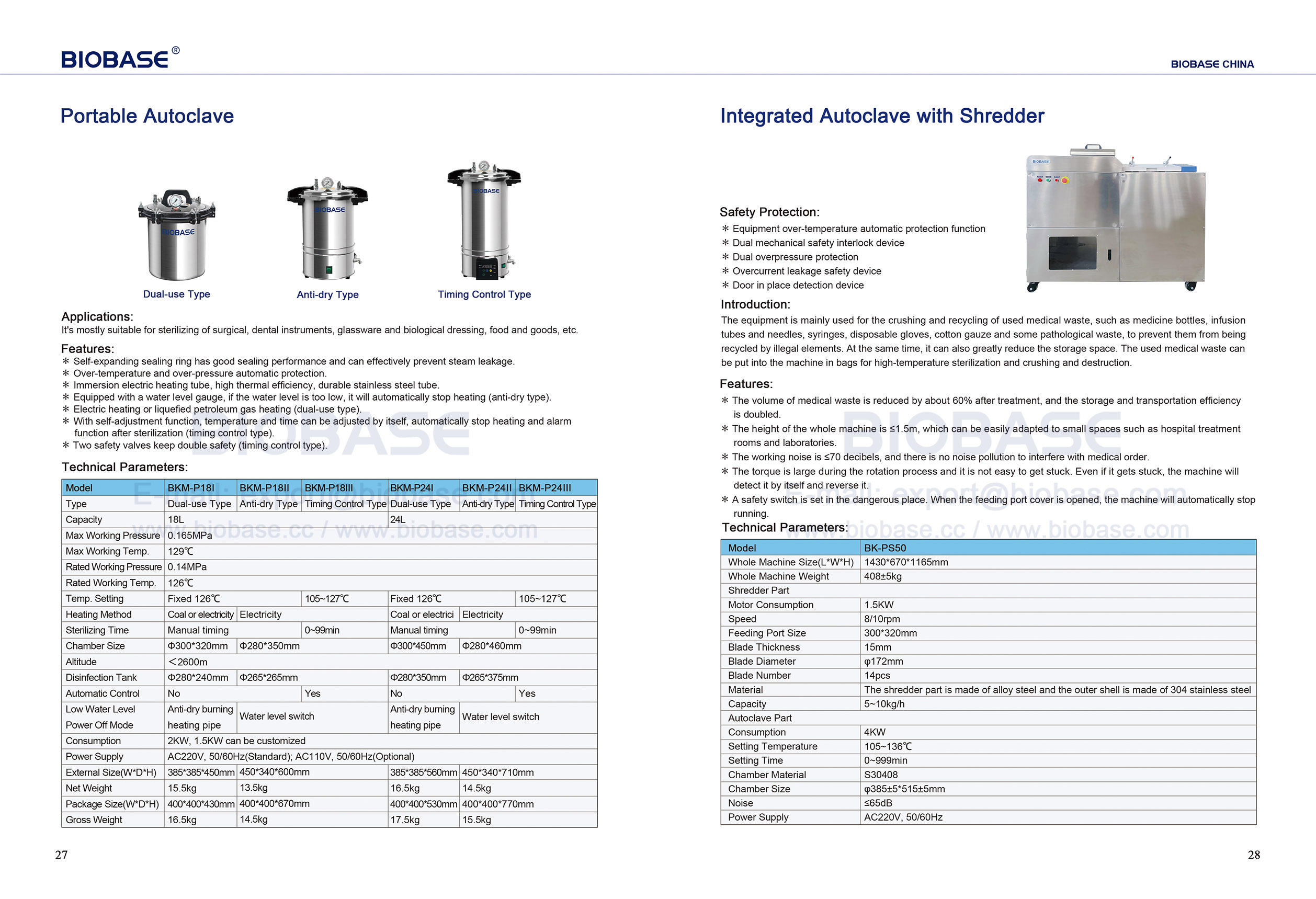 27-28 Portable Autoclave&Integrated Autoclave with Shredder
