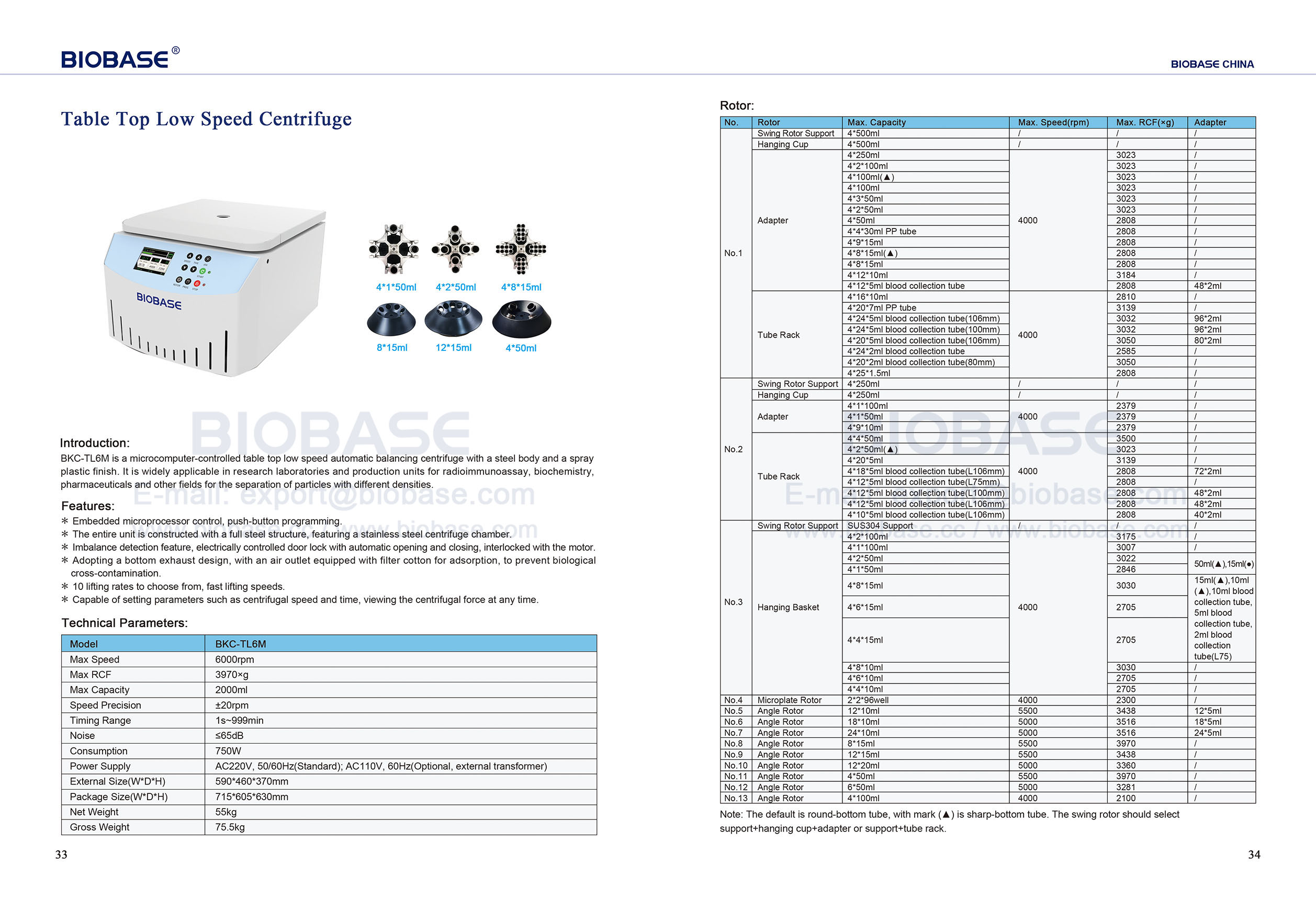 33-34 Table Top Low Speed Centrifuge BKC-TL6M