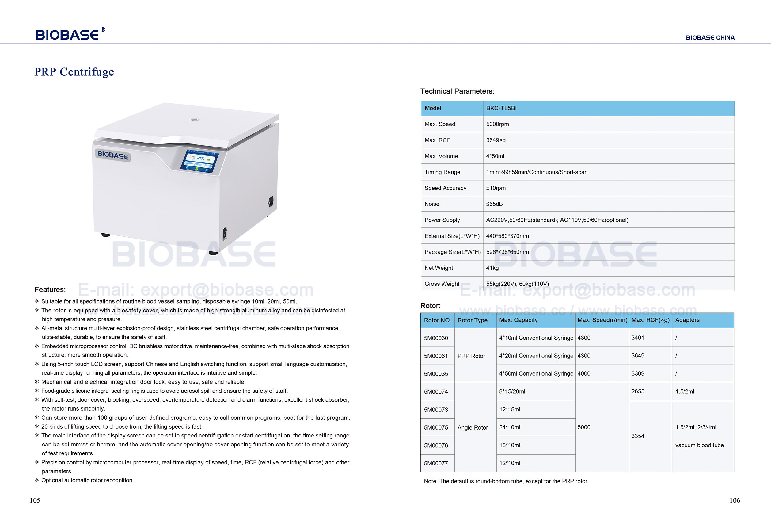 105-106 PRP Centrifuge BKC-TL5BI