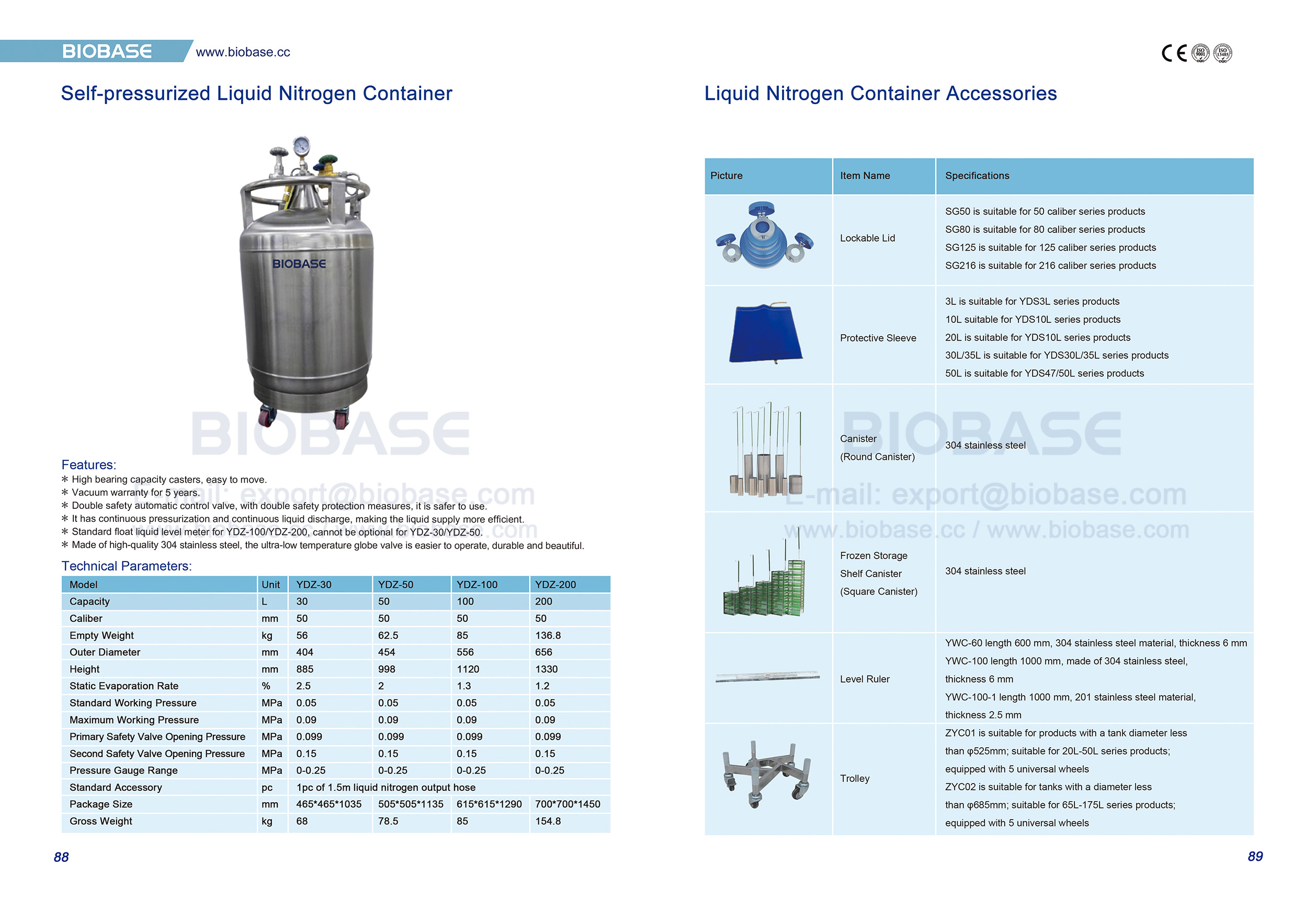 88-89 Self-pressurized Liquid Nitrogen Container & Liquid Nitrogen Container Accessories