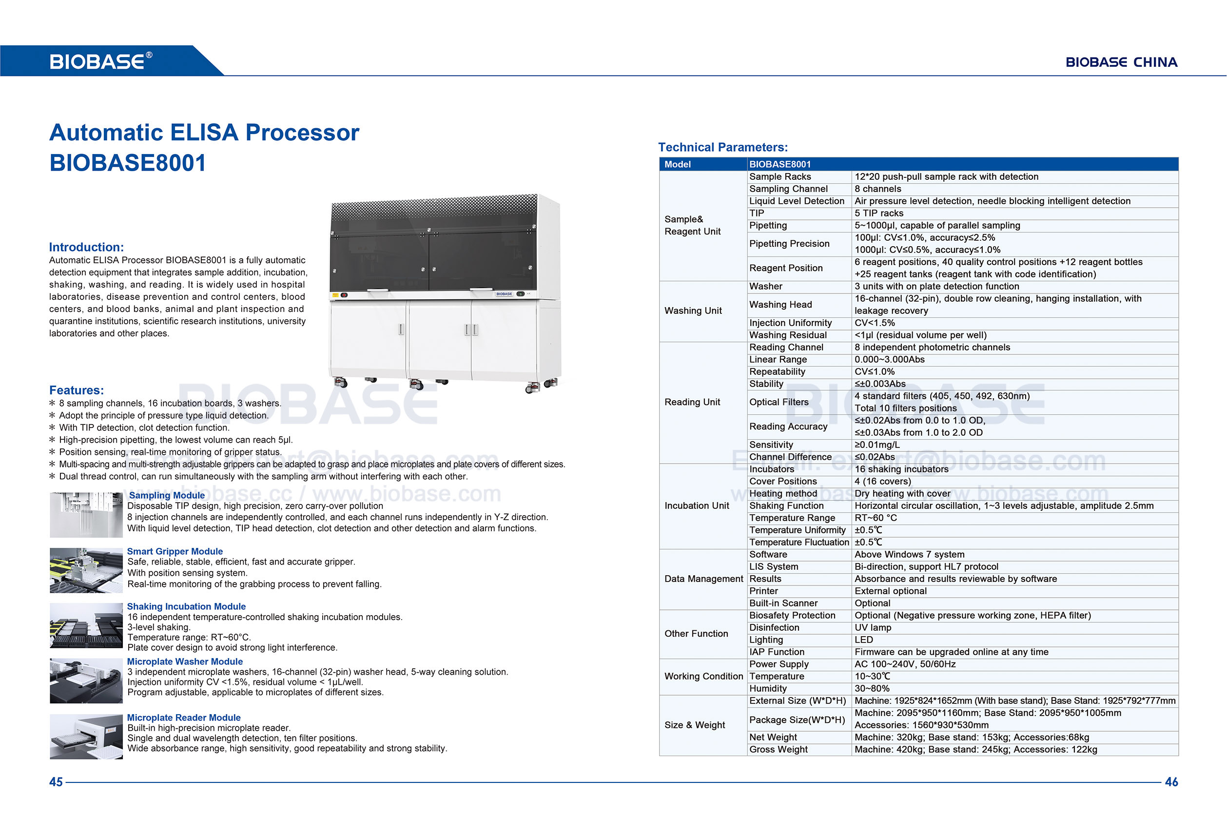 45-46 Automatic ELISA Processor BIOBASE8001