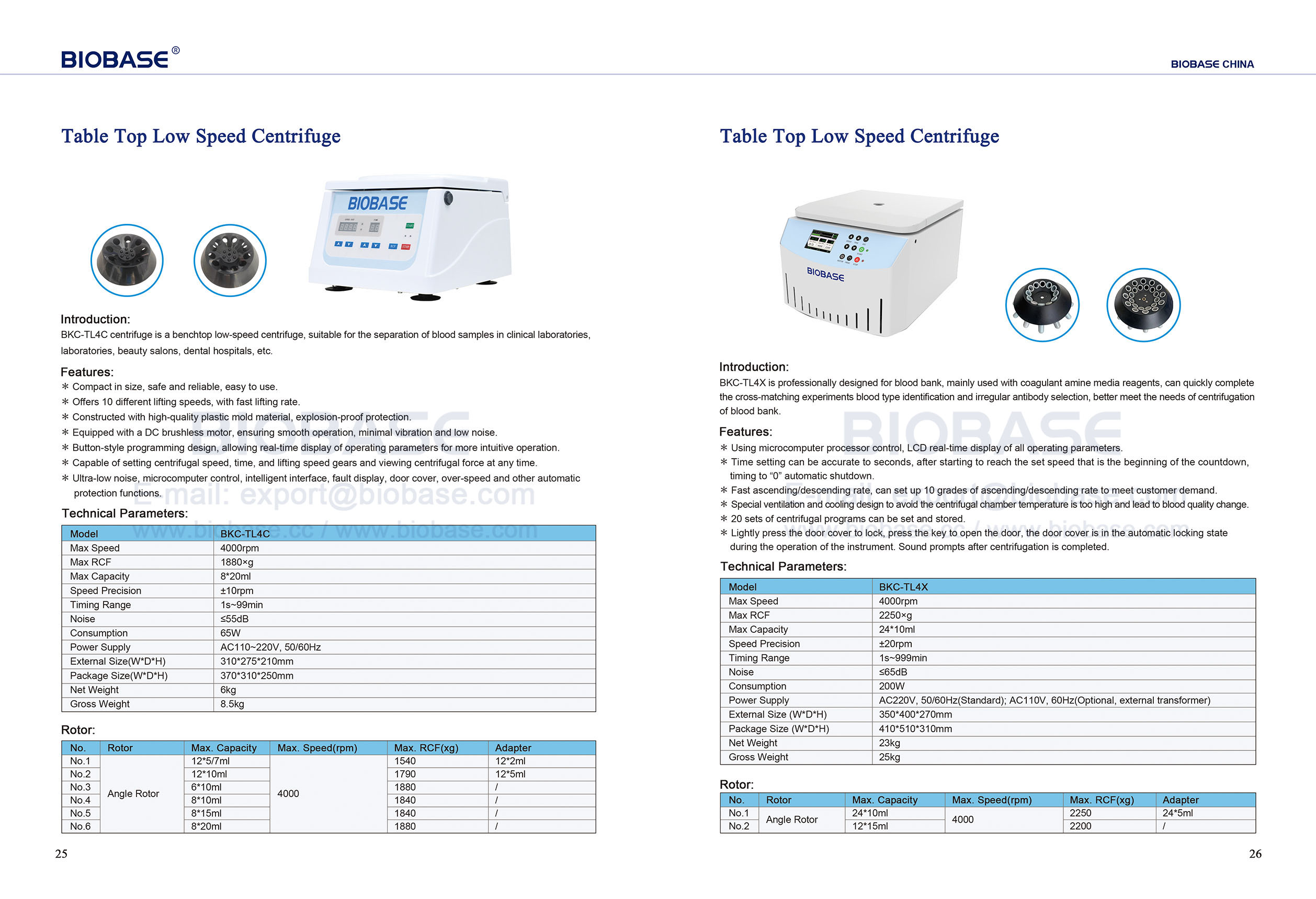 25-26 Table Top Low Speed Centrifuge BKC-TL4C& BKC-TL4X