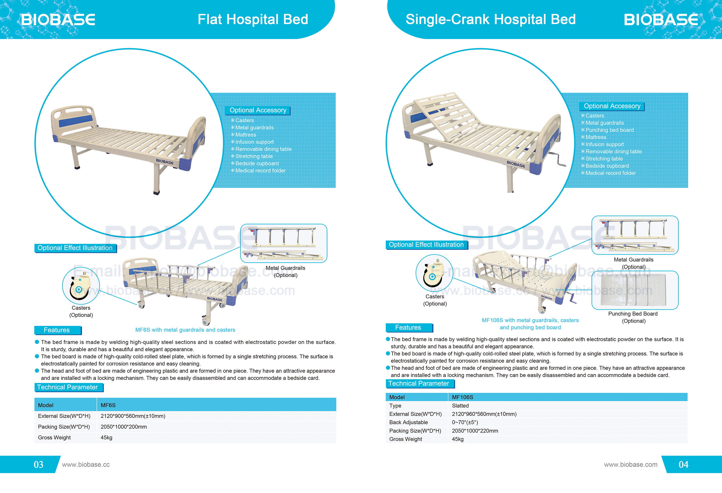 3-4 Flat Hospital Bed MF6S&Single-Crank Hospital Bed MF106S