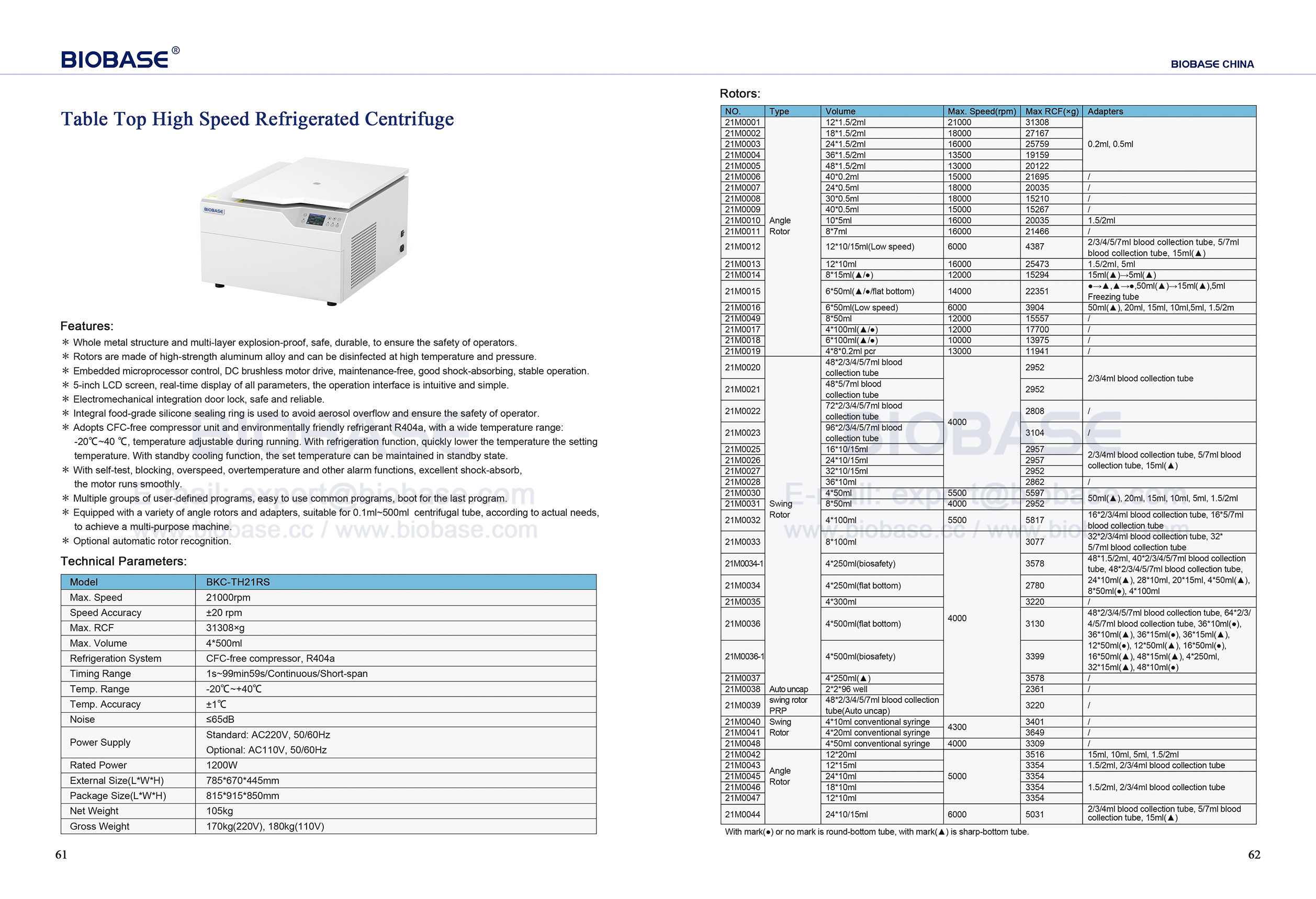 61-62 Table Top High Speed Refrigerated Centrifuge BKC-TH21RS