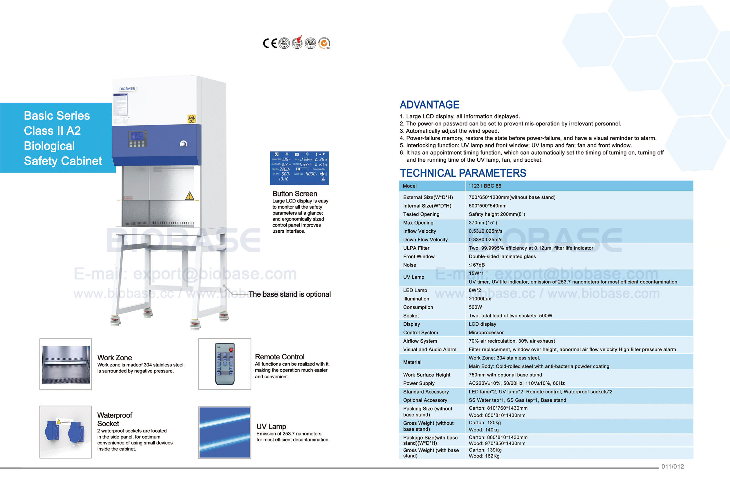 11-12 Basic Series Class II A2 Biosafety Safety Cabinet 11231BBC86