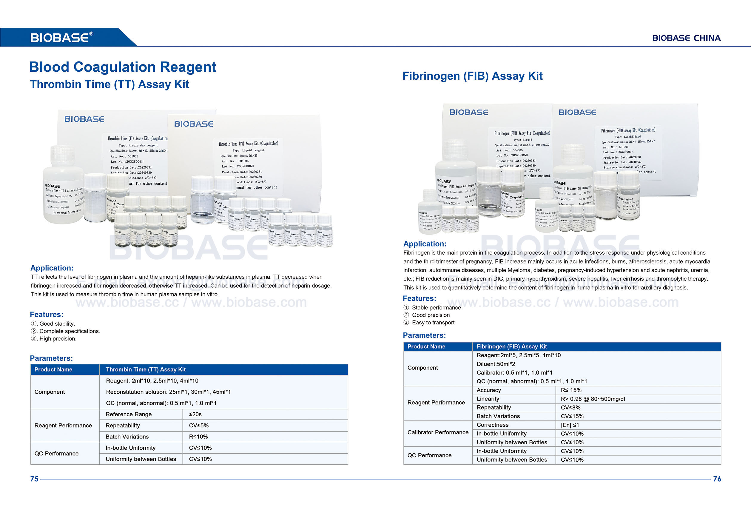 75-76 Thrombin Time (TT) Assay Kit & Fibrinogen (FIB) Assay Kit