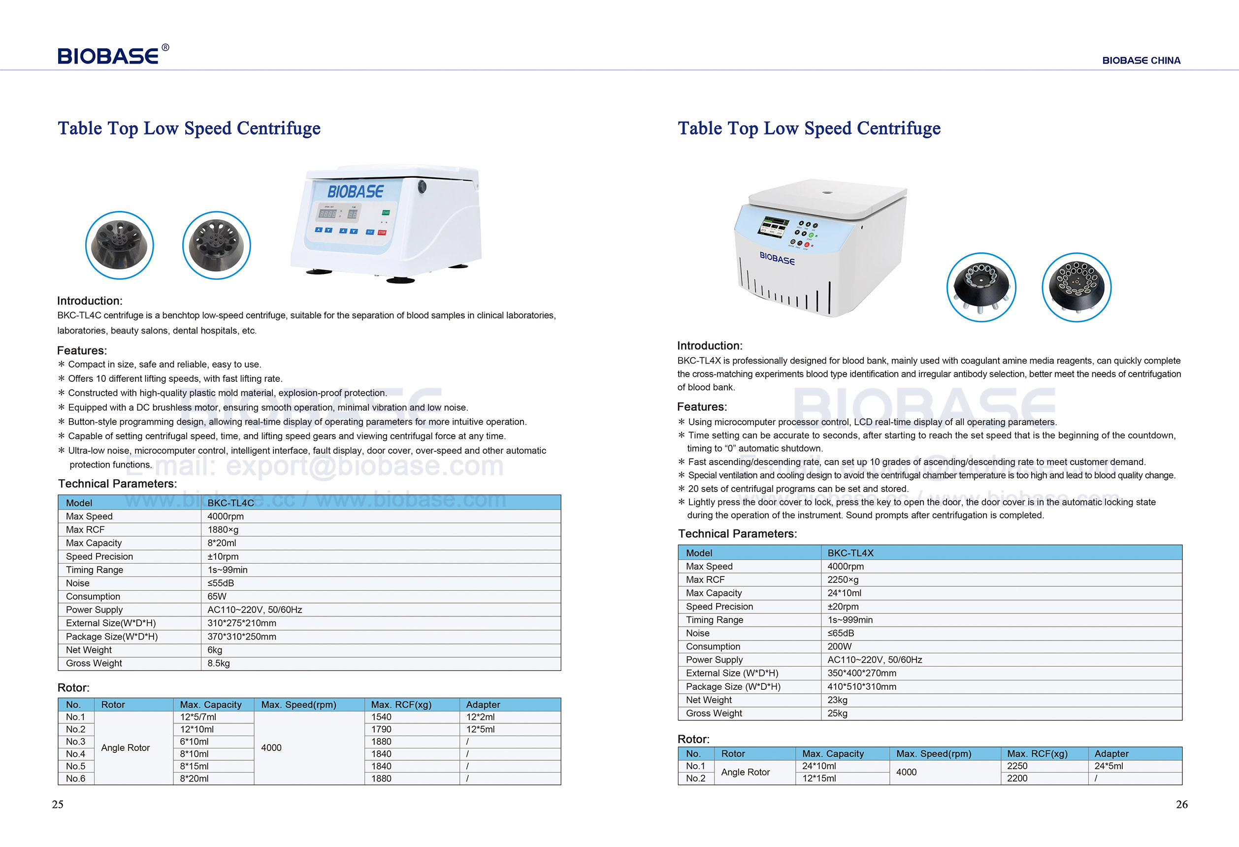 25-26 Table Top Low Speed Centrifuge BKC-TL4C& BKC-TL4X