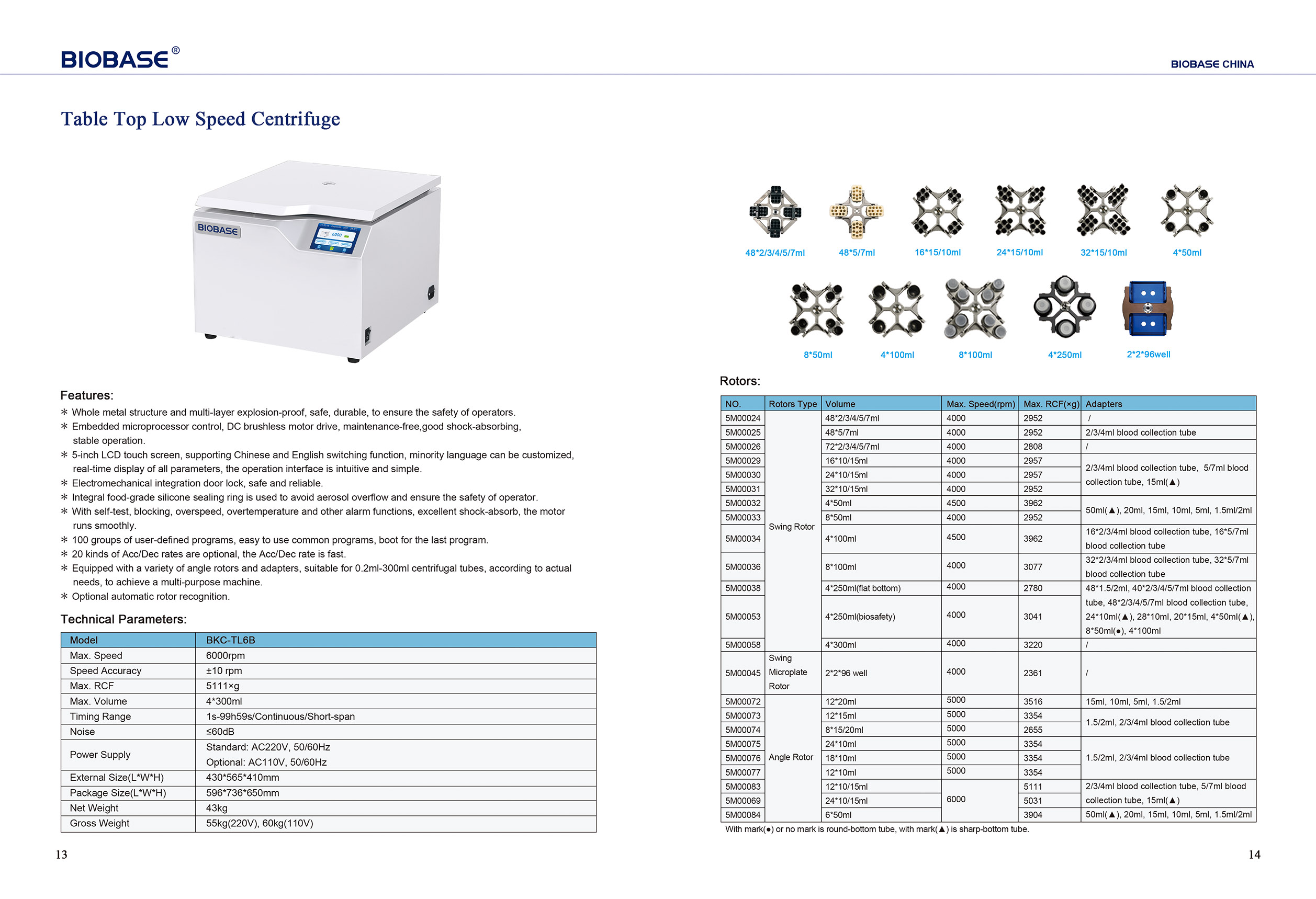 13-14 Table Top Low Speed Centrifuge BKC-TL6B