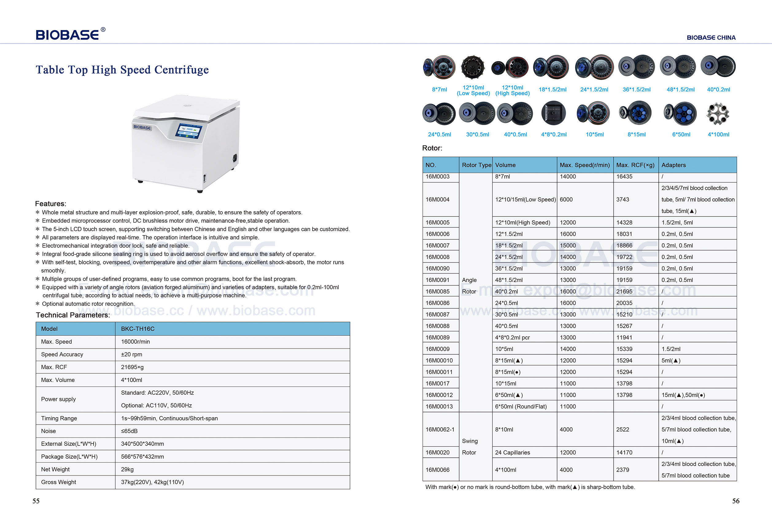 55-56 Table Top High Speed Centrifuge BKC-TH16C